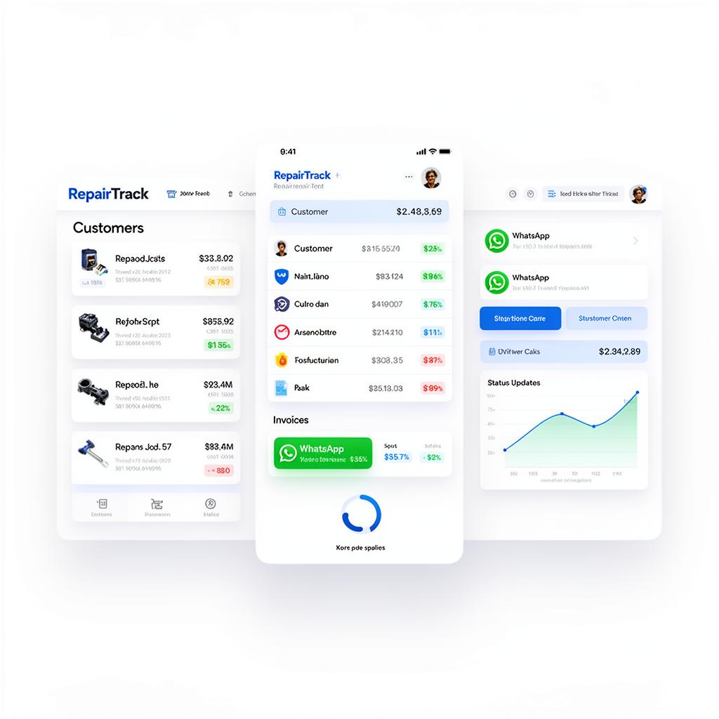 RepairTrack repair shop management app mockup